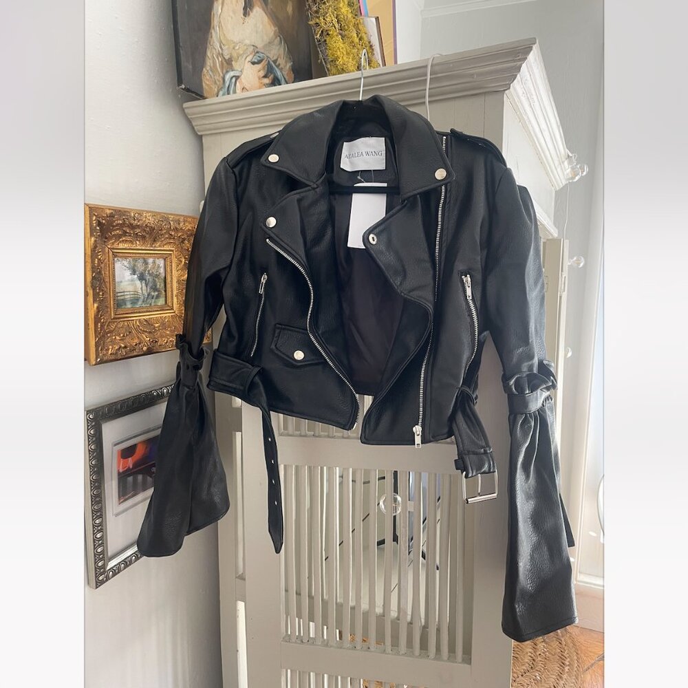 Faux Leather Bell Sleeve Jacket